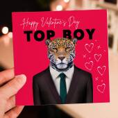 Happy Valentine's Day Top Boy Jaguar animal in clothes card for boyfriend, husband, male partner (Animalyser) Size A6/A5/A4/Square