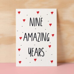 9 Year Anniversary Card For Wife or Husband Anniversary Card for 9th Anniversary Card For Boyfriend or Girlfriend Nine Wedding Anniversary - Small (4x6) / Blank Message