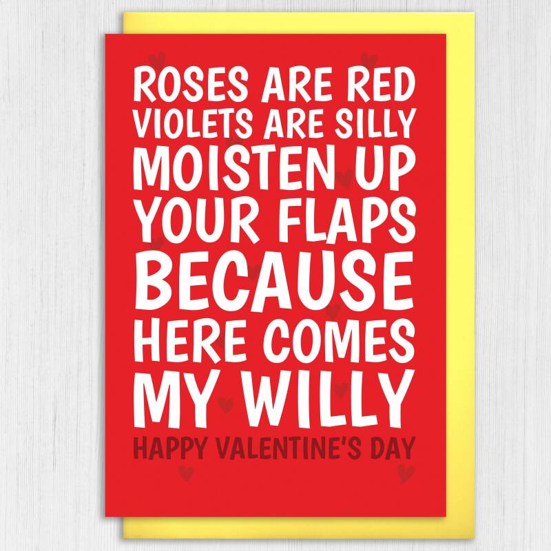 Moisten up your flaps because here comes my willy rude, funny Valentine's Day card for wife, girlfriend, partner (Size A6/A5/A4/Square 6x6") - A6: Single card