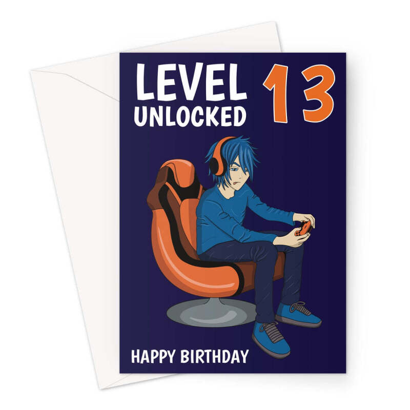 Level Unlocked 13 Birthday Card For Video Gamer - A5 Portrait - 1 Card