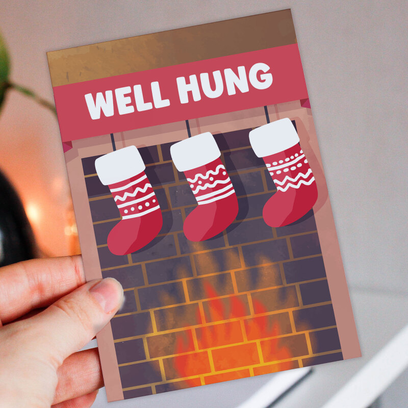 Well hung funny, rude Christmas card - A6: Single card