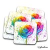 Coaster RAINBOW ROSE Splatter Art Print, High Gloss Coaster, Splash Art, Kids Room Custom Art Work Colourful Rose Art Personalised Coaster - Single Coaster