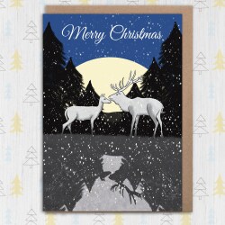 Merry Christmas personalised with names reindeer winter scene Holidays, Xmas, festive card for couple, friends, parents (Size A6/A5/A4) - A6: Single card