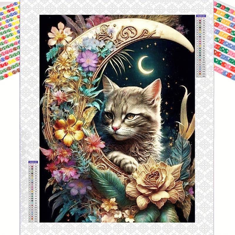 Diamond Art Kit Floral Moon Cat 5D DIY Art Kit