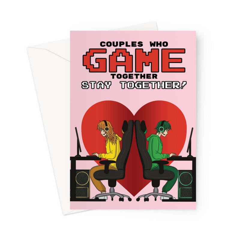 Gaming Valentine's Card - "Couples Who Game Together Stay Together" - Video Game Themed Love Card - A5 Portrait - 1 Card