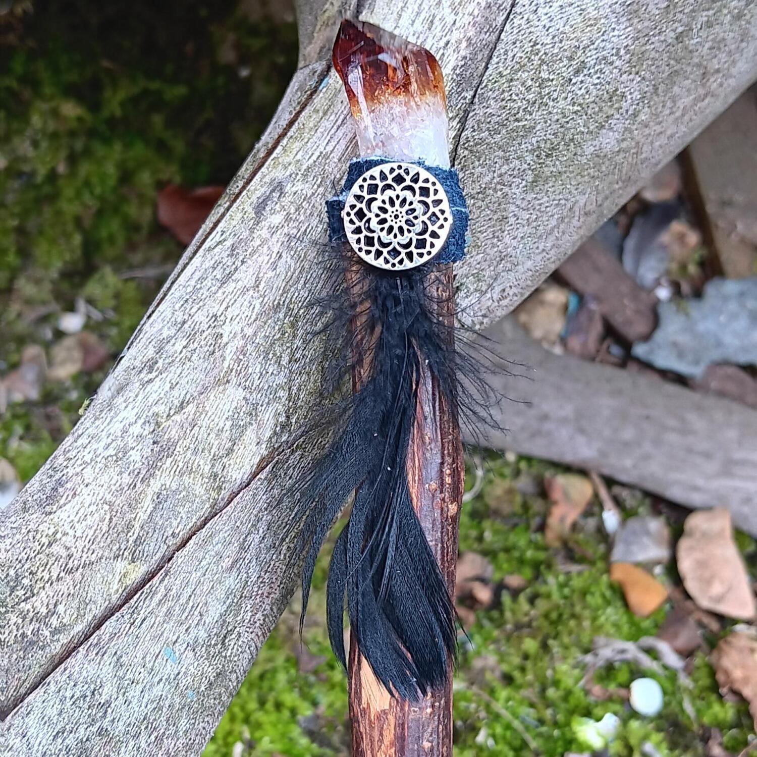 Citrine and Feather Wand