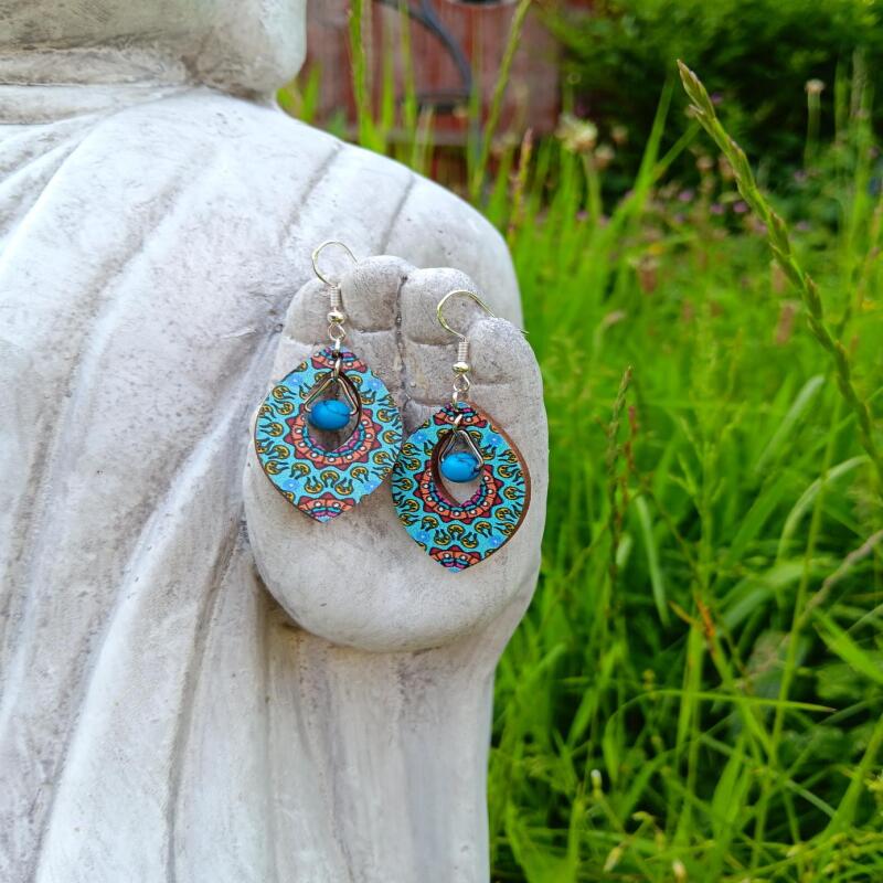 Turquoise and Wood charm Earrings