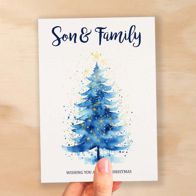 Christmas Card For Son and Family Card For Him Xmas Card for Son Christmas Card for Loved One Family Card Christmas Tree Card - Large (5x7) / Blank Message