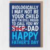 Biologically I may not be your child but I’m still proud to call you my Dad cute Step-Dad, Step-Father Father’s Day card (Size A6/A5/A4) - A6: Single card