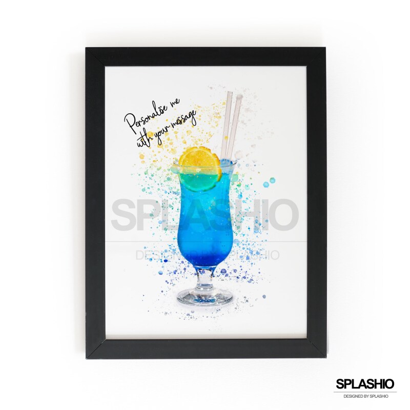 BLUE LAGOON  Splatter Art Print, High Gloss Print, Splash Art, Home Decor, Home Bar Custom Drink Art Cocktails - A6