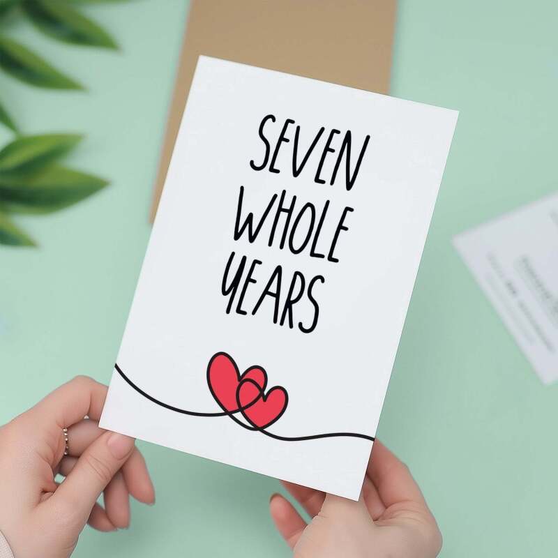 7 Year Anniversary Card For Husband or Wife Anniversary Card for 7th Anniversary Card For Boyfriend or Girlfriend Seven Wedding Anniversary - Large (5x7) / Blank Message