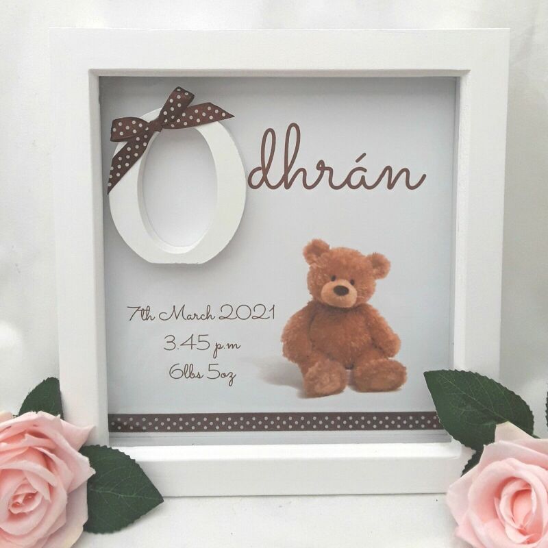 Personalised Teddy Bear New Baby Frame, new baby gift, baby initial frame - Without lights