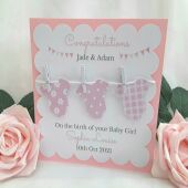 Handmade Personalised New Baby Card, Bodysuit Baby Card,Clothes line baby card