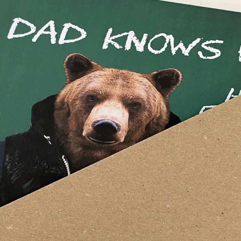 Dad knows best cute bear in clothes Father's Day card for dad, daddy, father from son, daughter (Animalyser) (Size A6/A5/A4/Square 6x6") - A6: Single card