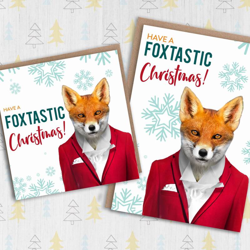 Have a Foxtastic, fantastic Christmas cute, fox, animal in clothes Holidays, Xmas, festive card (Animalyser) (Size A6/A5/A4/Square 6x6") - A6: Single card