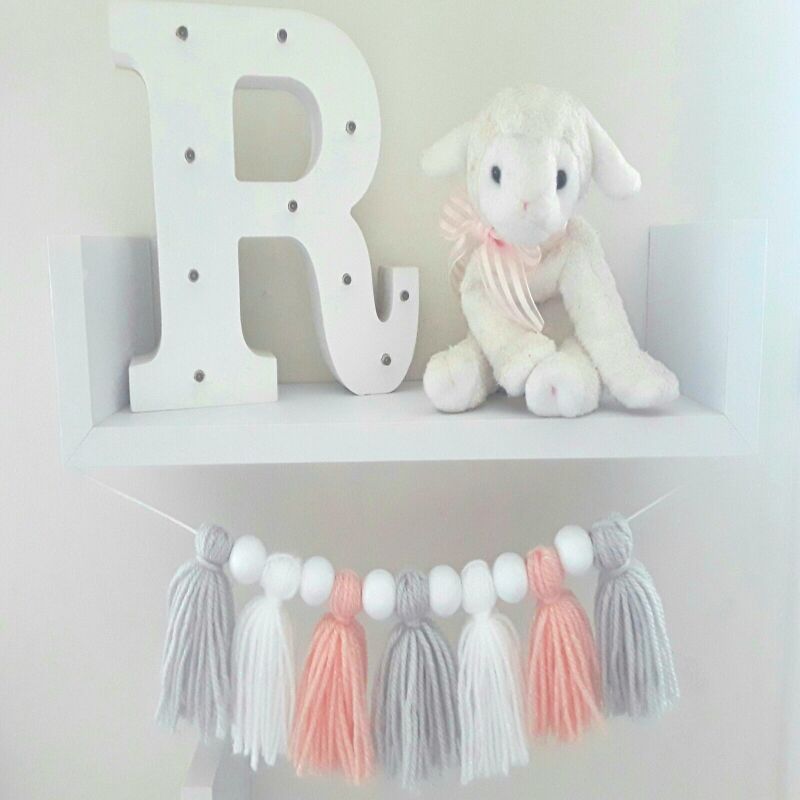 Tassel Garland,Pink Nursery Decor,Tassel Room Decor,Yarn Garland,Girls Room  Dec - White beads