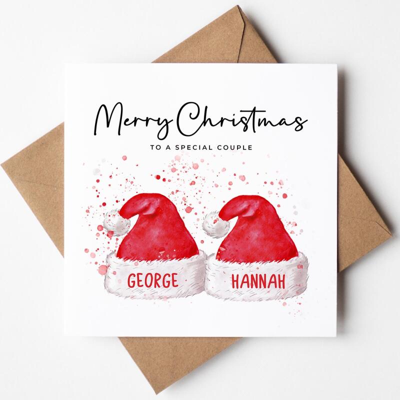 Couple Christmas Card, Personalised Special Couple Christmas Card, Santa Hats, Special Couple, Couple Card, Personalised Names, Christmas