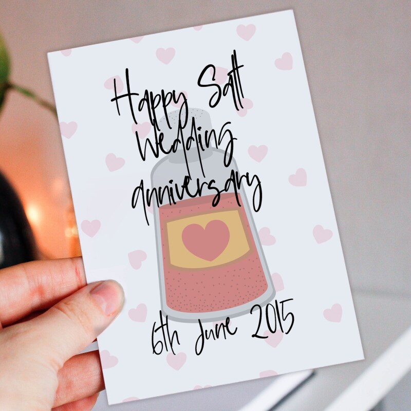 Personalised Salt (8th/eight years) anniversary card: Personalised with date (Size A6/A5/A4/Square 6x6") - A6: Single card