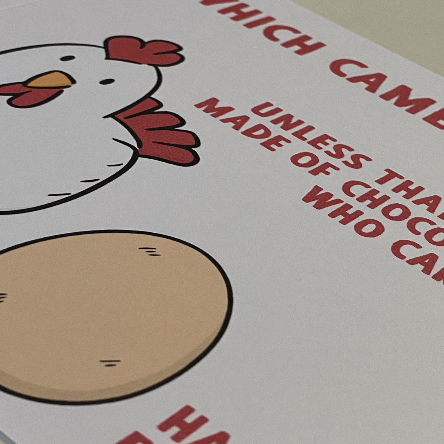 Which came first, the chicken or the egg funny Easter Sunday joke card for any age, adults and children (Size A6/A5/A4/Square 6x6") - A6: Single card