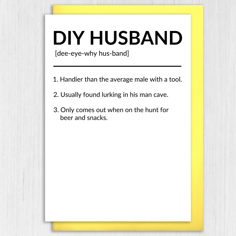 DIY Husband, Do It Yourself Husband, Boyfriend funny, humour dictionary definition Valentine's Day card (Size A6/A5/A4/Square 6x6") - A6: Single card - Boyfriend