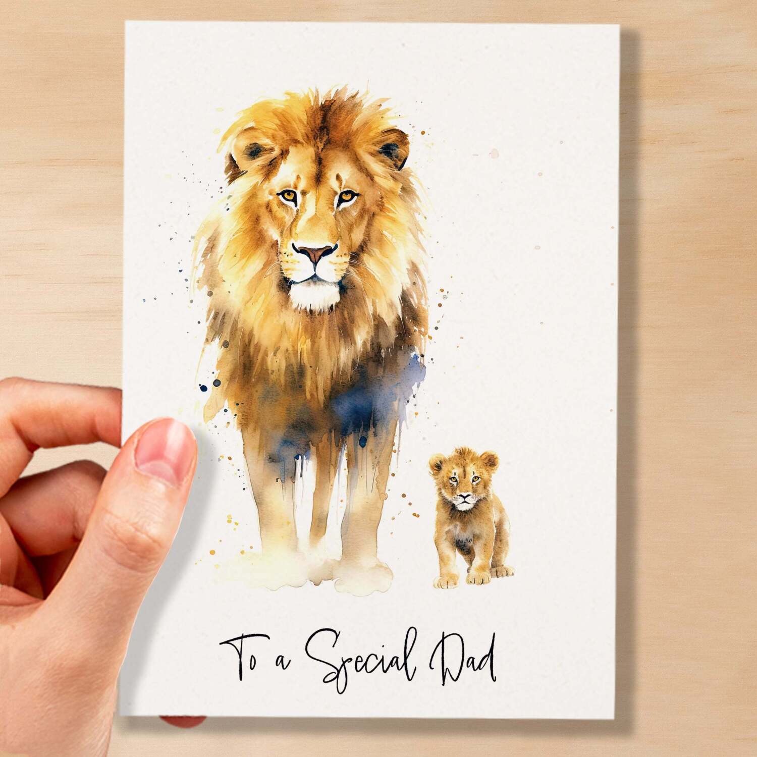 Birthday Card For Dad Card for Fathers Day Birthday Card For Her Birthday Gift For Dad Happy Birthday Card For Dad with Lion Illustration - Small (4x6) / Blank Message