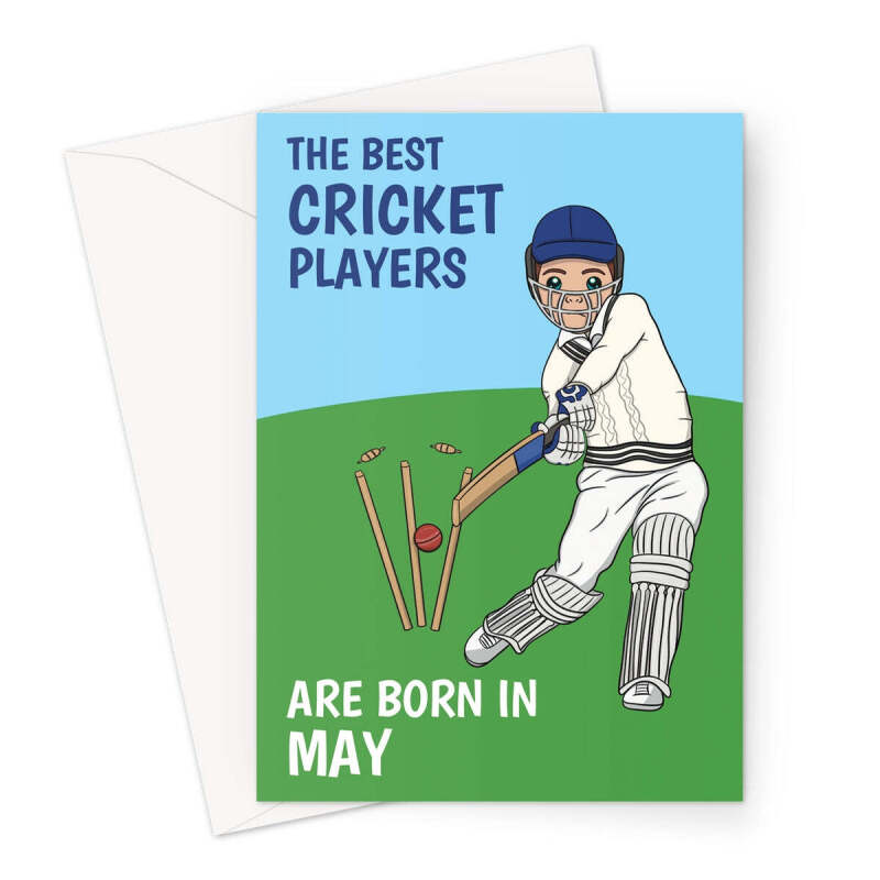 Cricket Player Birthday Card Born In May - A5 Portrait - 1 Card