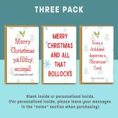 Funny Christmas Cards Bundle - 3 Pack of Xmas Cards - Personalised if needed - For him or For Her - Rude, Adult Christmas Card Pack