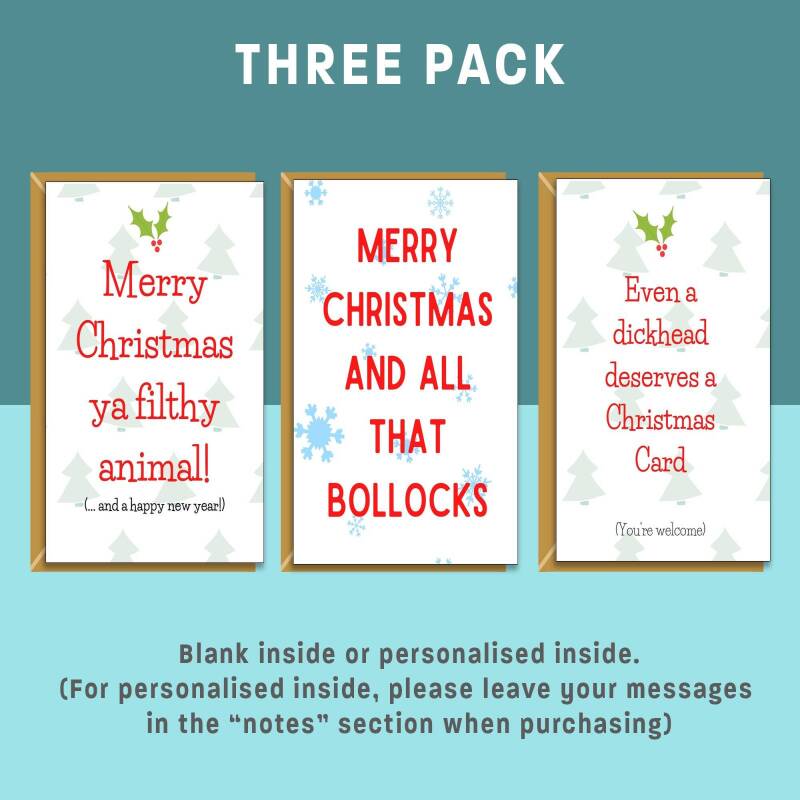 Funny Christmas Cards Bundle - 3 Pack of Xmas Cards - Personalised if needed - For him or For Her - Rude, Adult Christmas Card Pack - Blank inside