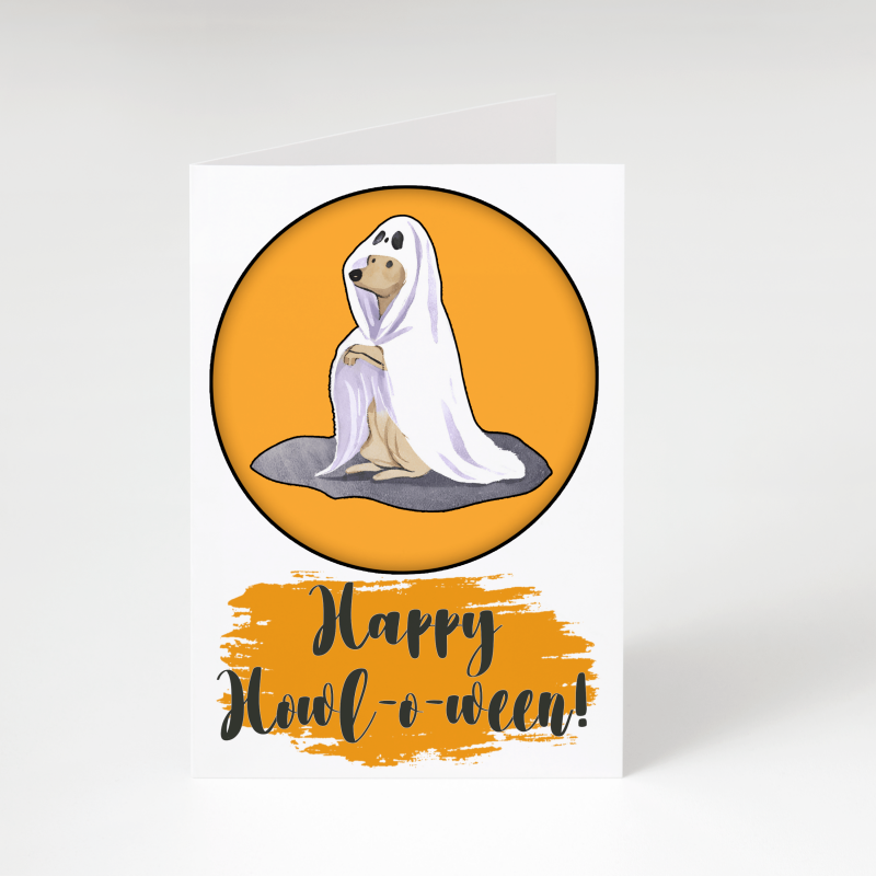 'Happy Howl-o-ween' Halloween Ghost Dog Greetings Card - A6 - 4.1" x 5.8"