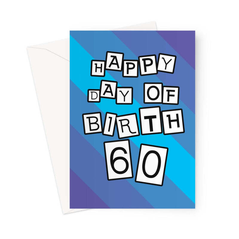 Happy 60th Birthday Card - Blue - A5 Portrait - 1 Card