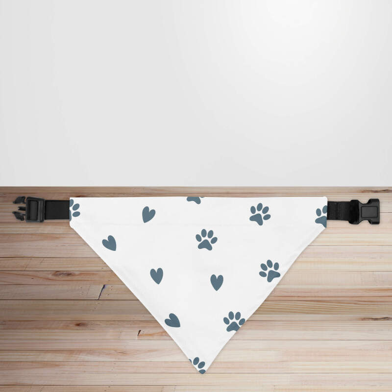 Navy Hearts & Paws Print Dog/Puppy Bandana - Small - 12x17cm (Strap: 25mm - 40mm)