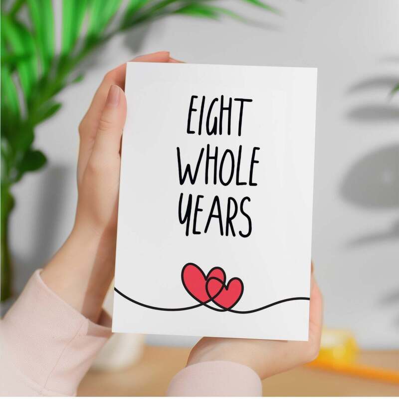 8 Year Anniversary Card For Husband or Wife Anniversary Card for 8th Anniversary Card For Boyfriend or Girlfriend Eight Wedding Anniversary - Large (5x7) / Blank Message