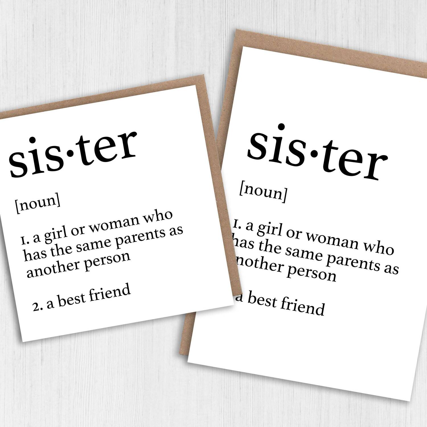 Dictionary definition of sister cute, heartfelt, sweet, best friend birthday card from brother, sibling (Size A6/A5/A4/Square 6x6") - A6: Single card