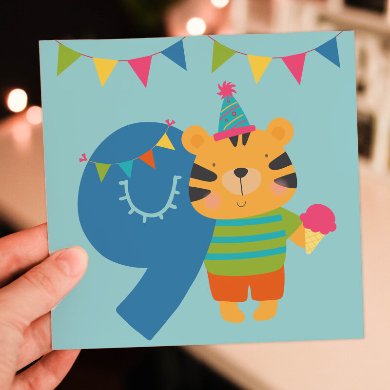 Zoo animal age 1st, 2nd, 3rd, 4th, 5th, 6th, 7th, 8th, 9th birthday card for children, boy, girl, son, daughter (Size A6/A5/A4/Square 6x6") - A6: Single card