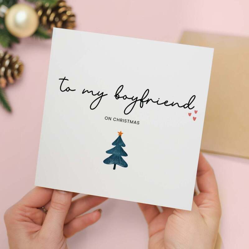 Boyfriend Christmas Card, For Him, Recycled Card, Unique Christmas Card, Boyfriend Gift, Eco-Friendly Card - Square (5.5x5.5) / Blank Inside