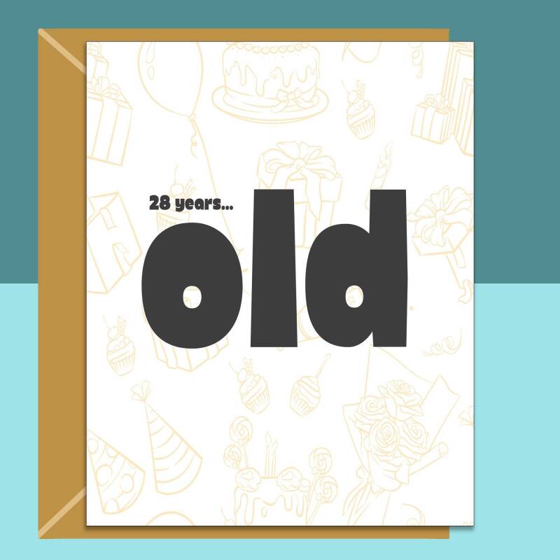 Funny 28th Birthday Card - Personalised inside if required - For Him or For Her - Perfect greetings card for someone turning 28 years old - Blank inside - Small