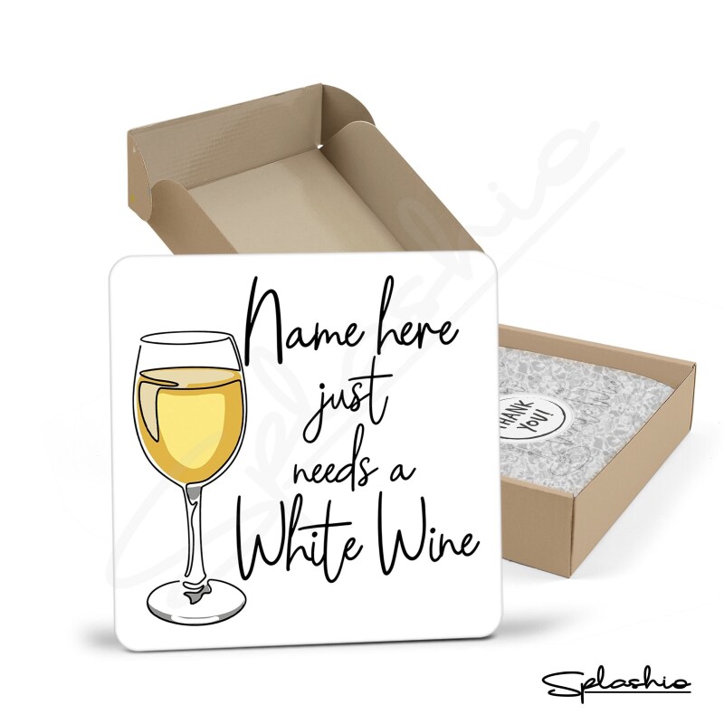 White Wine Hand Drawn Coaster - Home Bar - Birthday Gift. Secret Santa - Hand Drawn White Wine Coaster Personalised Drink Coasters - Single Coaster