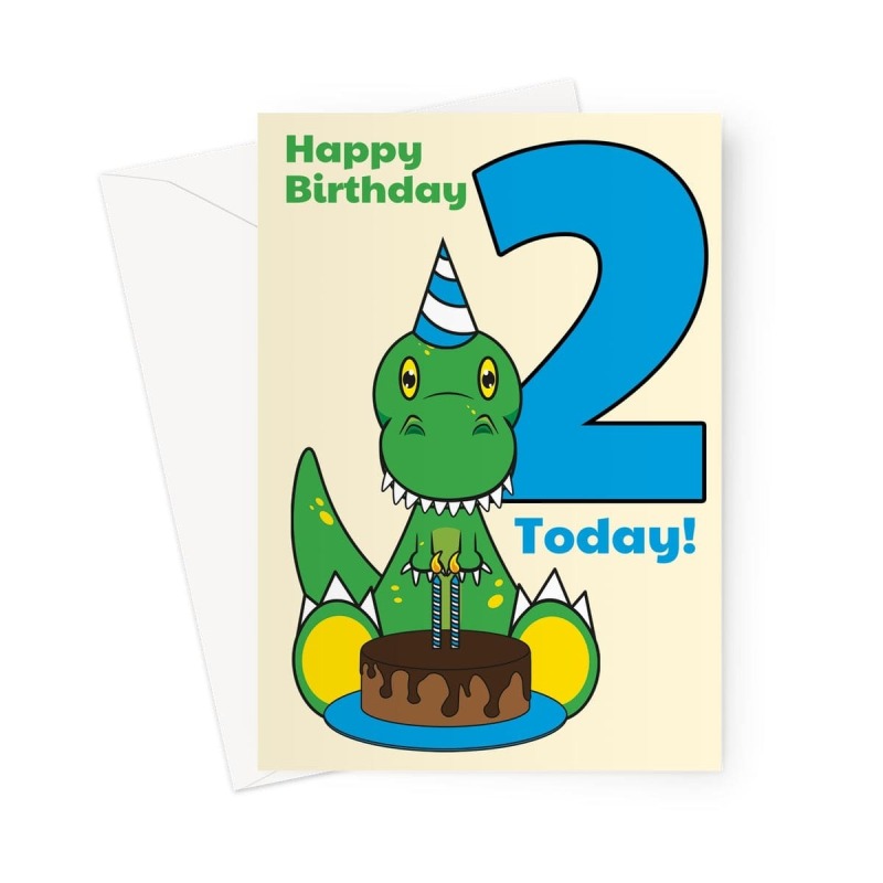 2nd Birthday Card For Boy - Dinosaur - A5 Portrait - 1 Card