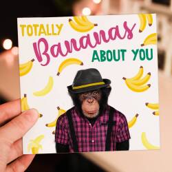 Totally bananas about you monkey in clothes Valentine's card for wife, husband, girlfriend, boyfriend (Animalyser) Size A6/A5/A4/Square 6x6" - A6: Single card