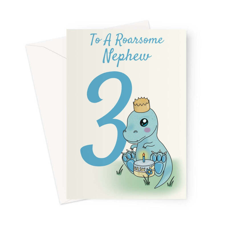 3rd Birthday Card For A Nephew - Cute Dinosaur - A5 Portrait - 1 Card