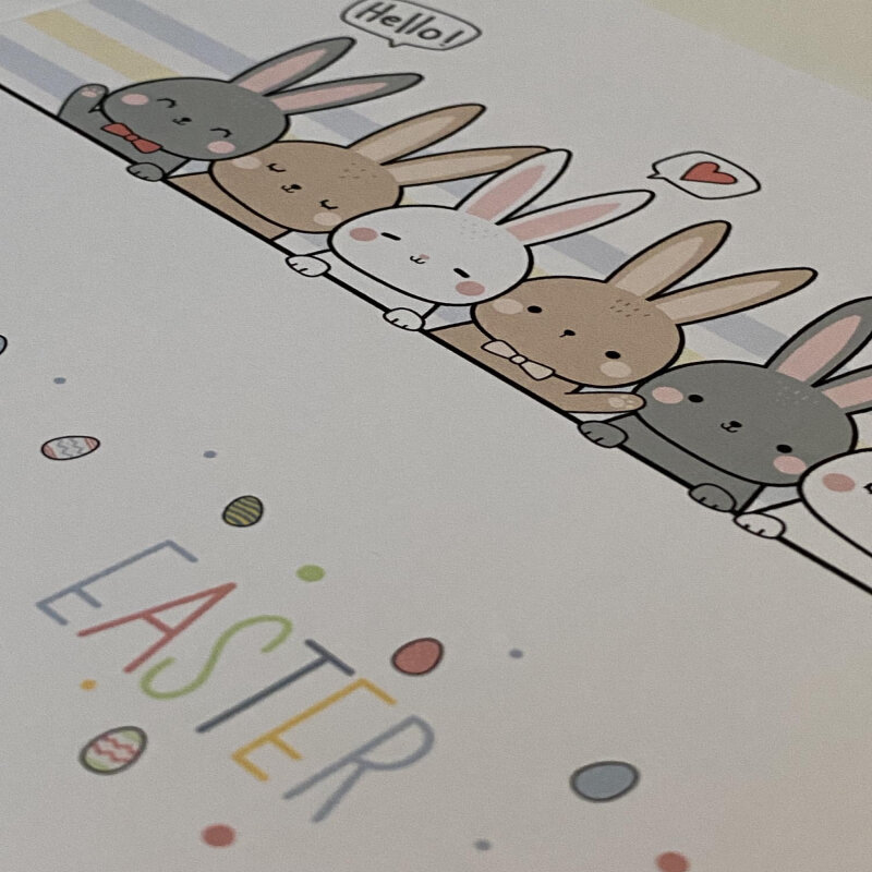 Bunny rabbits and colourful eggs Happy Easter Sunday cute card for any age, adults and children (Size A6/A5/A4/Square 6x6") - A6: Single card