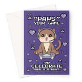 Cute Gamer Cat Birthday Card For Her