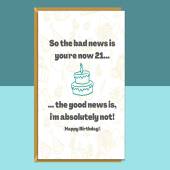 Funny 21st Birthday Card For Him or For Her on turning 21 years old - Personalised inside or blank - Ideal for friend, brother, sister, etc