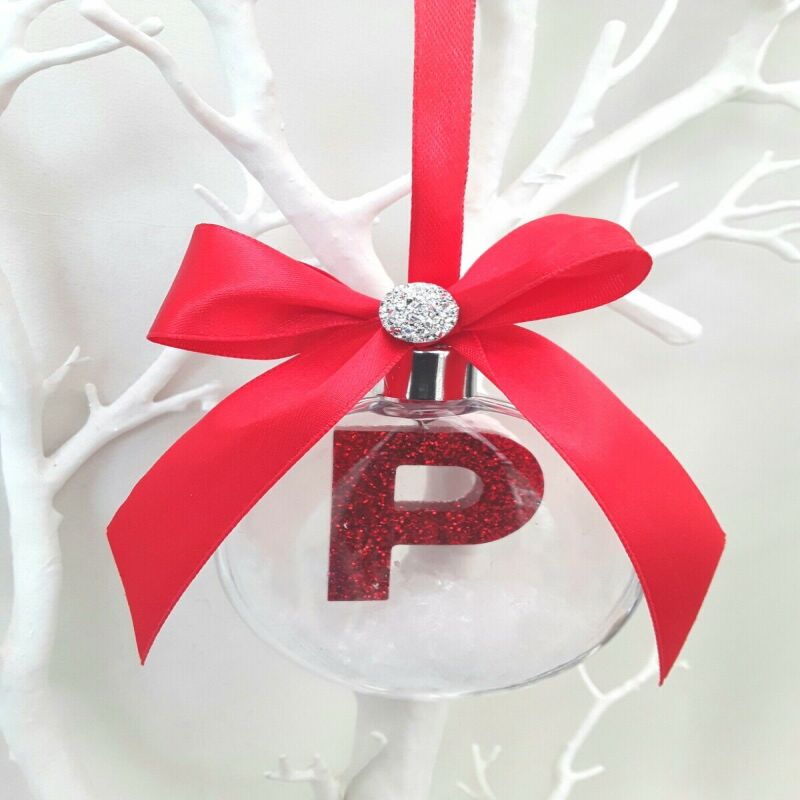 Personalised Bauble,Cystal Filled Bauble,Glitter Initial Tree Decor,Snow Bauble - Artificial snow