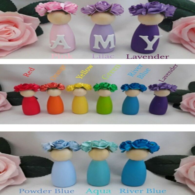 Personalised Wooden Peg Dolls,New Baby Gift,Pink & Gold Nursery Decor - With letters