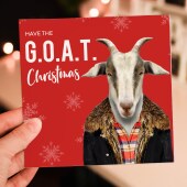 Have the Greatest of All Time (G.O.A.T) Christmas goat in clothes Holidays, Xmas, festive card (Animalyser) (Size A6/A5/A4/Square 6x6")