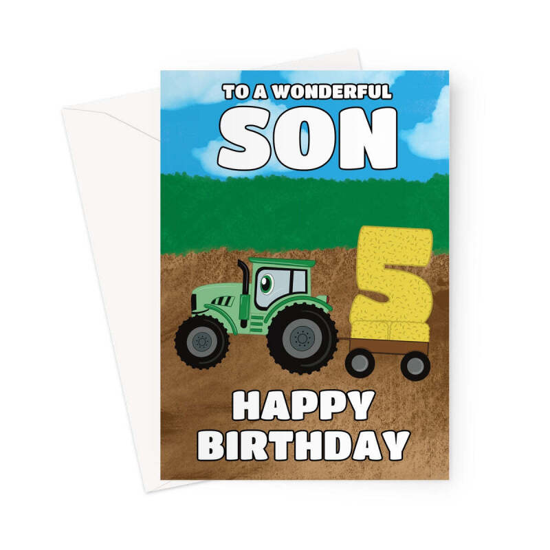 Happy 5th Birthday Card For Son - Tractor - A5 Portrait - 1 Card