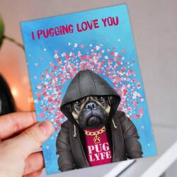 I pugging love you pug in clothes Valentine's Day card for wife, husband, girlfriend, boyfriend (Animalyser) (Size A6/A5/A4/Square 6x6") - A6: Single card