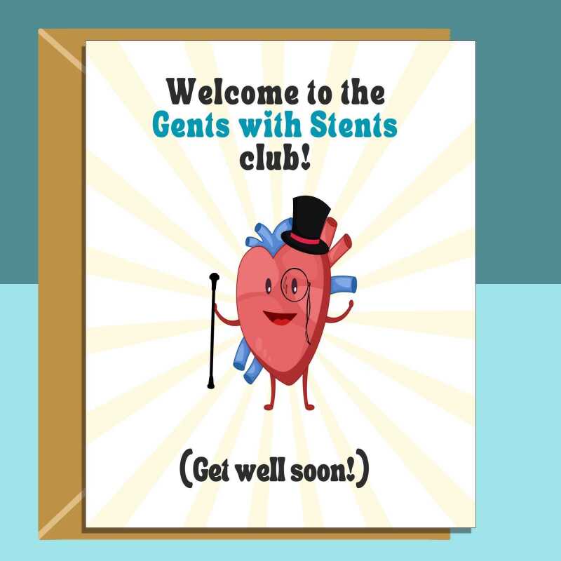 Funny Get Well Soon Card  - Coronary angioplasty - Heart Operation - Stents - For Him - Personalised inside. - Blank inside - Regular