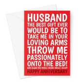 Happy Anniversary Card For Husband - Funny Throw Me On The Bed Joke